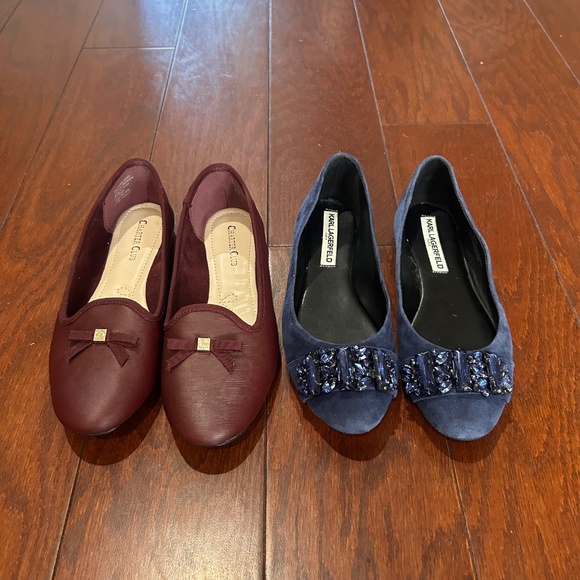 Lot of 2 Dressy Flats w/ Bow Blue Maroon Karl Lagerfeld Charter Club Size 7.5 - Picture 2 of 7